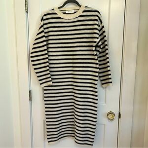 Alicedudu Midi Black White Striped Knit Sweater Dress Size Small